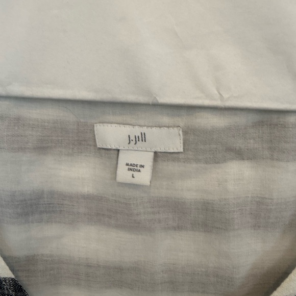 J Jill Sleeveless Dress Striped White Blue Black Pockets 100% Cotton Size Large - Picture 2 of 7